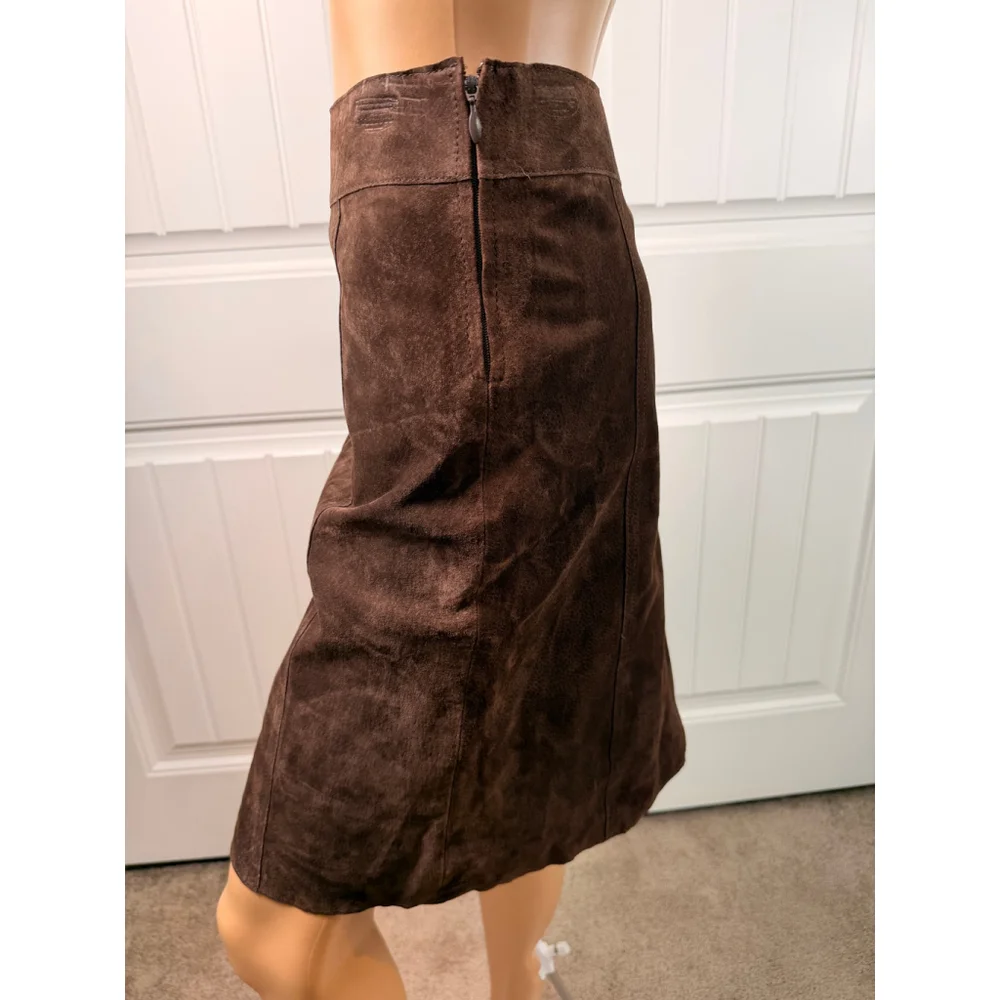 Women's Eddy & Co Chocolate Brown Genuine Suede Pencil Skirt 2P Quiet Luxury Y2K